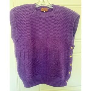 VTG Breeches Purple Sweater Vest Size Small 100% Wool Side Button Detail EUC